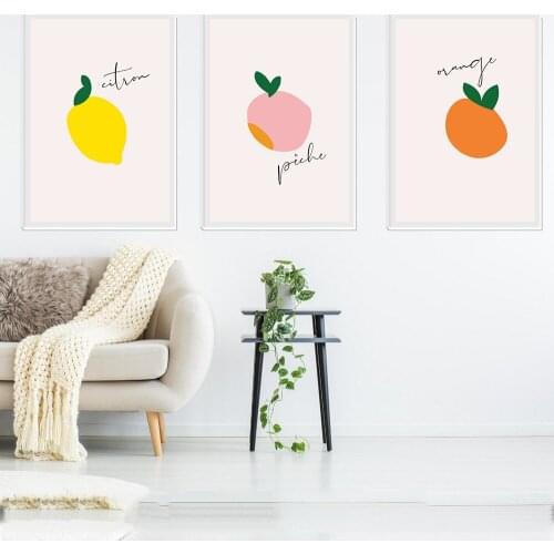 Frence Fruit Canvas Painting Lemon Poster Orange Peach Prints Wall Art Cartoon Pictures For Dining Room On The Wall Home Decor