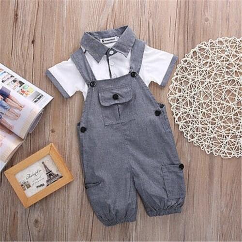 2PCS Newborn Baby Boys Shirt +Suspender Pants Gentleman Cotton Baby Clothing Sets Summer Toddler Infant Boy Outifits Set