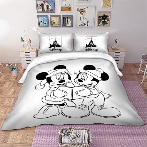 Home Fabric Disney Mickey and Minnie Print White Minimalist Bedding Set Duvet Cover Pillowcase Children Adult Bedroom Decor