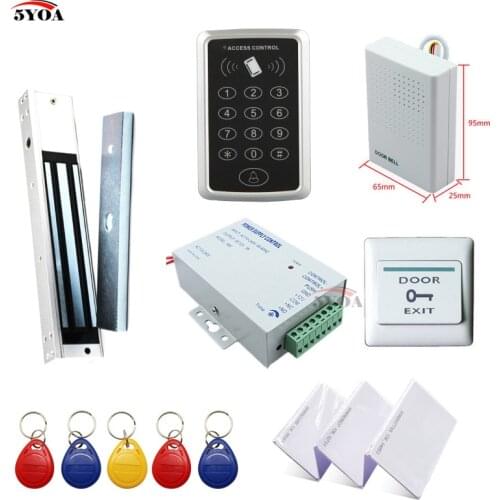 RFID Access Control System Kit Wooden Door Set+Eletric Magnetic Lock+ID Card Keytab+Power Supplier+Button+DoorBell