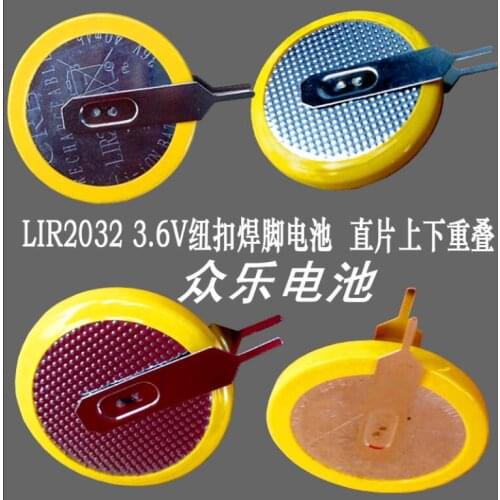 2PCS Lithium Button Coin Cell Battery LIR2032 3.6V Li-ion Rechargeable Batteries 2032 Built-in Legs