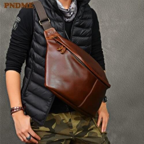 Retro natural first layer cowhide super large capacity men chest bag simple casual genuine leather sports shoulder diagonal bag