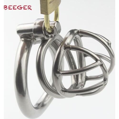 Male Chastity Device with Arc-Shaped Cock Ring Stainless Steel SMALL size Penis Bondage Cage