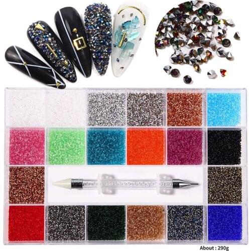 21 Grids Rhinestones Micro Diamond Set 57600Pcs Glitter Caviar Beads Nails Art Ornaments Manicure Gem Dual Dotting Pen Kits Tool