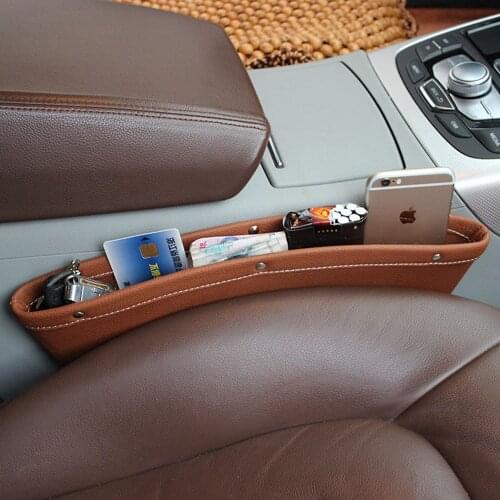 Black Gap Filler Premium PU Full Leather Console Pocket Organizer Interior Accessories Car Seat Side Drop Caddy Catcher