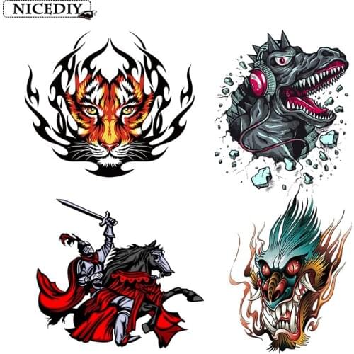 Nicediy Hippie Dragon Patches Knight Iron On Transfers For Clothes Rock Tiger Applique On Clothes Thermal Transfers Washable DIY