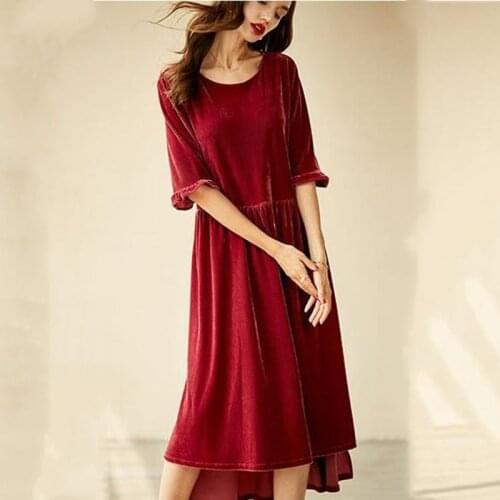New Autumn Winter Solid Velvet Long Dress Female Vintage Elegant Party Dress Women Loose High Waist Slim Vestidos Big Size M-7XL