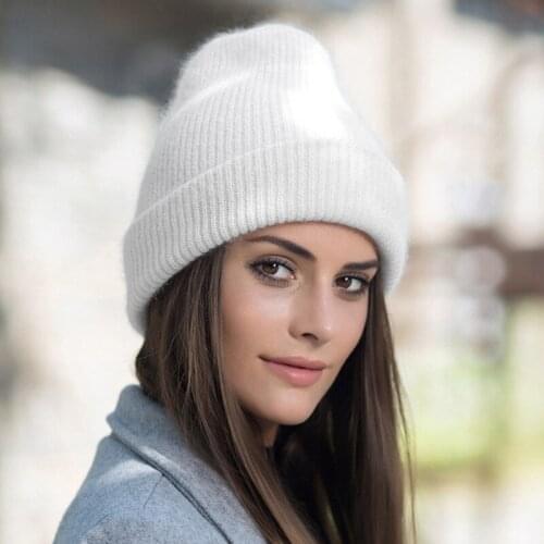 New Women Simple Rabbit Fur Beanie Hats Lady Winter Autumn Skullies Knitted hat Warm Wool Caps Fashion Female Winter Hat Gorros