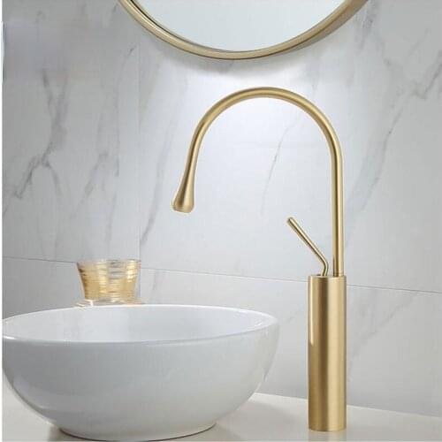 New Basin Faucet Single Lever 360 Rotation Spout Moder Brass Mixer Tap For Kitchen Or Bathroom Basin Water Sink Mixer gold brush