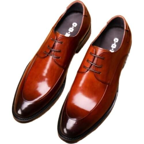 Business dress shoes man, lace-up leather pointed, first layer of cowhide derby shoes, wedding wear, Oxford style