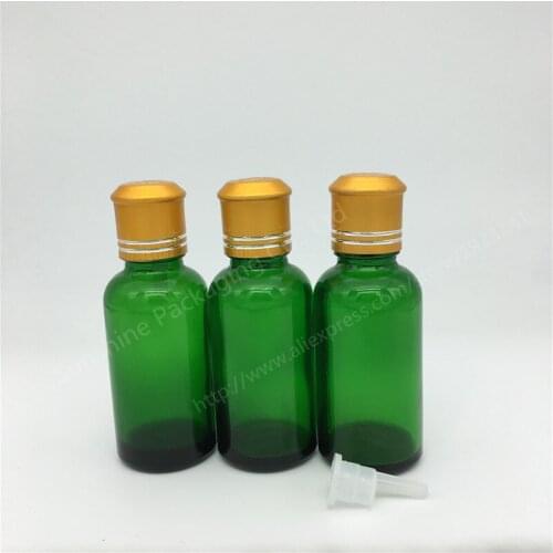 Wholesale Original Factory 500pcs/Lot 30ml Green Glass Eliquid Bottle With Golden Screw On Caps, Cosmetic Packaging