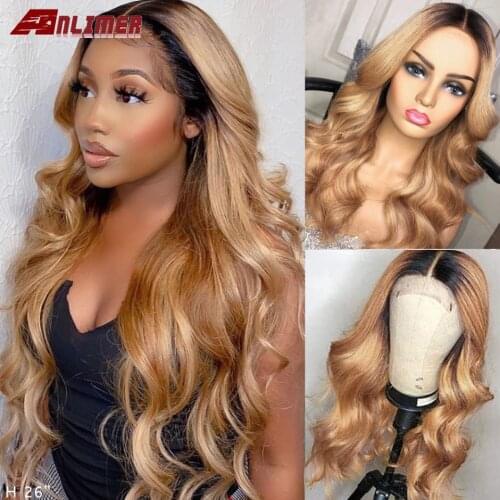 1B/27 Honey Blonde 13x6x1 Lace Frontal Wigs Body Wave Pre plucked Brazilian Remy Ombre 5x5'' PU Silk Top Lace Human Hair Wig