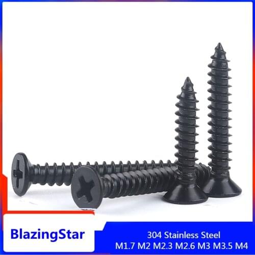 M1.7 M2 M3 M4 Black 304 Stainless Steel Black Steel Small Phillips Flat Countersunk Cross Round Pan Head Self-tapping Wood Screw