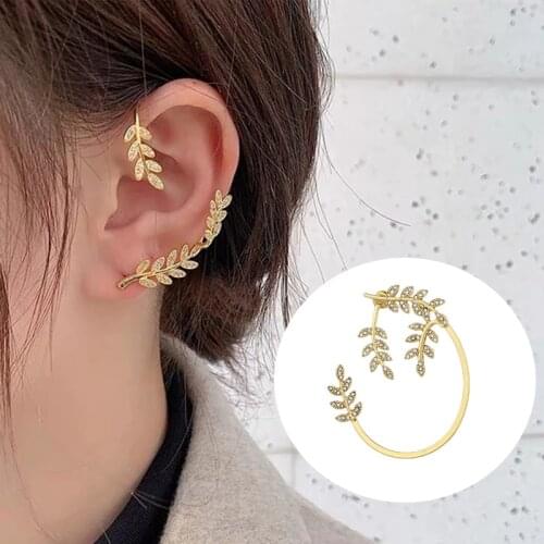 Korean Fashion Leaves Cuff Earrings For Women Teens Girls 2021 Trend Tassel Hoop Earrings Party Daily Wedding Fashion Jewelry