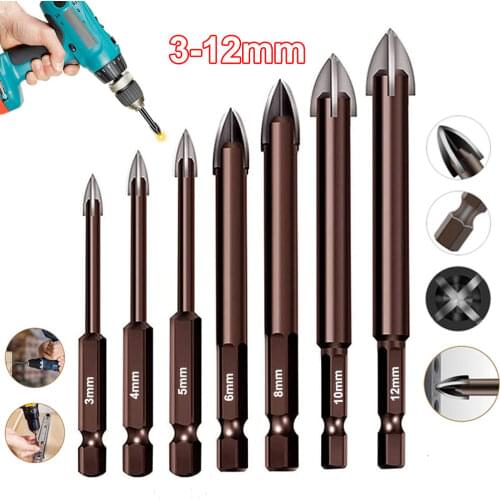 Cross Hex Tile Bits Glass Ceramic Concrete Hole Opener Alloy Triangle Drill Size 3/4/5/6/8/10/12mm drill bits Glass Bits