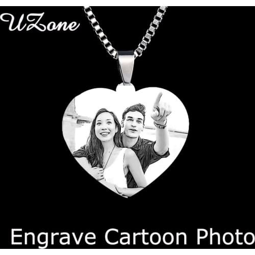 UZone Personalized Engraved Heart Shaped Pendant Necklace 3 Colors Stainless Steel Custom Name Necklace Luxury Jewelry