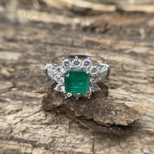 Vinregem Vintage 100% 925 Sterling Silver Asscher Cut Created Moissanite Emerald Gemstone Wedding Engagement Rings Fine Jewelry