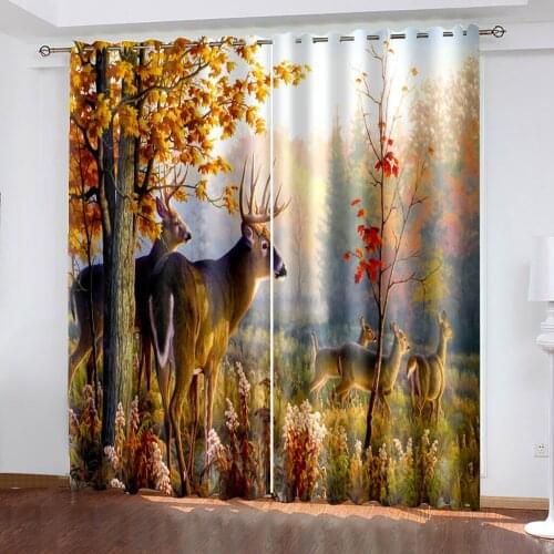 High quality custom 3d curtain fabric forest animal curtains 3D Window Curtains For Living Room Bedroom