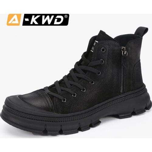 High Quality Work Shoes Men Fashion High Top Boots Genuine Leather Sneakers Man Winter Shoes for Men Side Zipper Bottines Homme