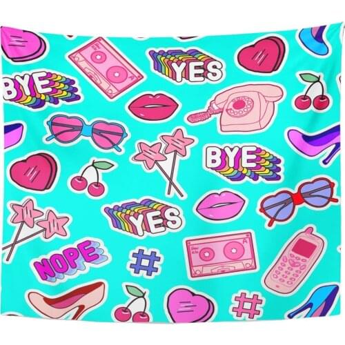 Bright Green Patch Badges Pins Cell Phones Heart Shaped Tapestry Home Decor Wall Hanging for Living Room Bedroom Dorm 50x60 inch