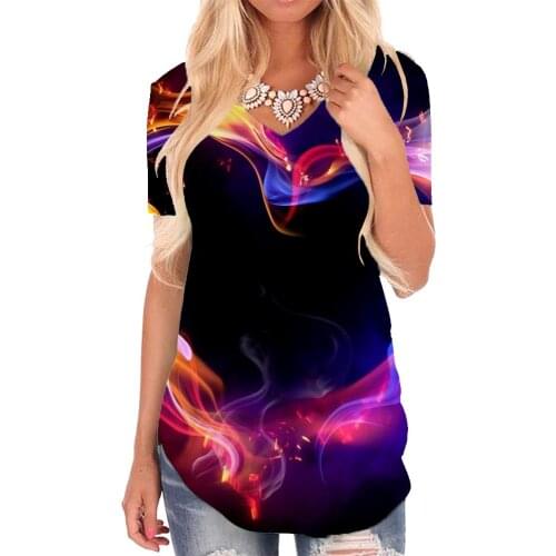 Giyu Brand Colorful T-shirt women Love Funny T shirts Flame V-neck Tshirt Harajuku T-shirts 3d Womens Clothing Punk Rock Loose