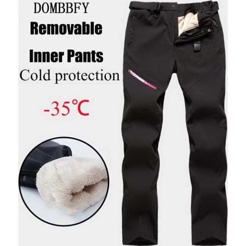 Women Winter Fleece 2 Pieces Soft Shell Pants Outdoor Men Removable Windproof Trousers Hiking Trekking Climbing Skiing Pants