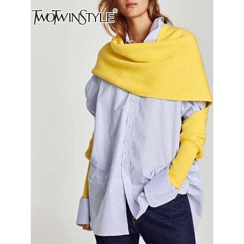 TWOTWINSTYLE 2020 Spring Autumn Knitting Scarves For Women Plus Thick Warm Fashion Womens Shawl Korean Style Accessories Tide