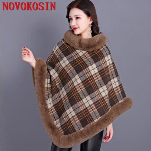 2021 Spring Winter Women Big Pendulum Thicken Velvet Coat Soft Faux Fur Cloak Striped O Fur Neck Cape Warm Loose Triangle Poncho
