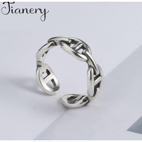 Personality Gothic Vintage Link Chain Rings For Women Bridal Wedding Engagement Punk Resizable Antique Rings Rock Jewelry