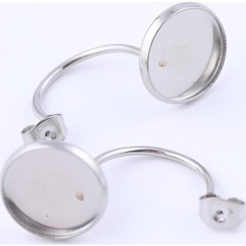 10pcs stainless steel ear wire hooks findings dia 12mm cabochon earrings base setting blanks with backs diy jewelry accessories