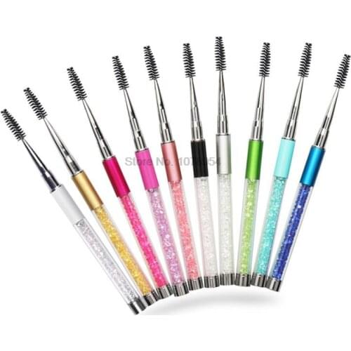 100pcs Makeup Eyelash Brushes 10 colors Diamond Handle Brushes Mascara Applicator Wand brushes rhinestone lash brush