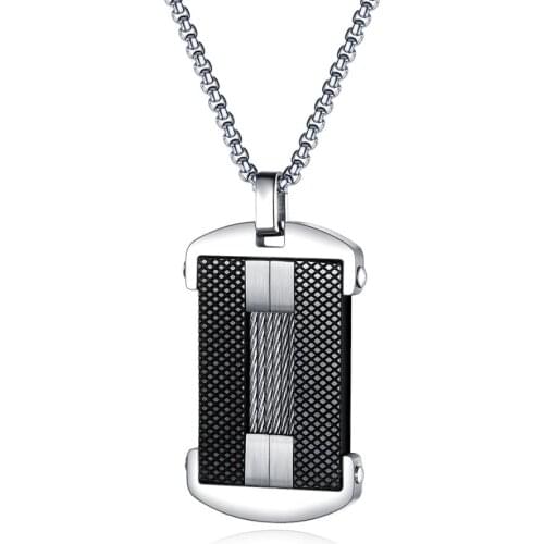 2020 hip hop stainless steel accessories jewelry punk vintage black carbon fiber dog tag pendant necklace men collier homme