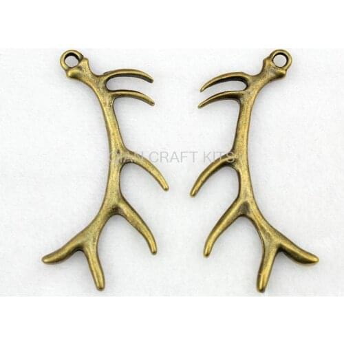 30pcs large zinc alloy Deer Antler Horn charms pendant accessories 68*31mm bone antique bronze