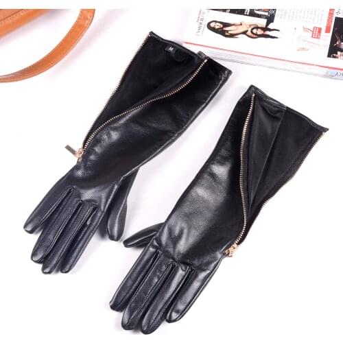 30cm Womens Real leather Genuine Leather Side Zipper Mid-long Evening gloves Customizable gloves