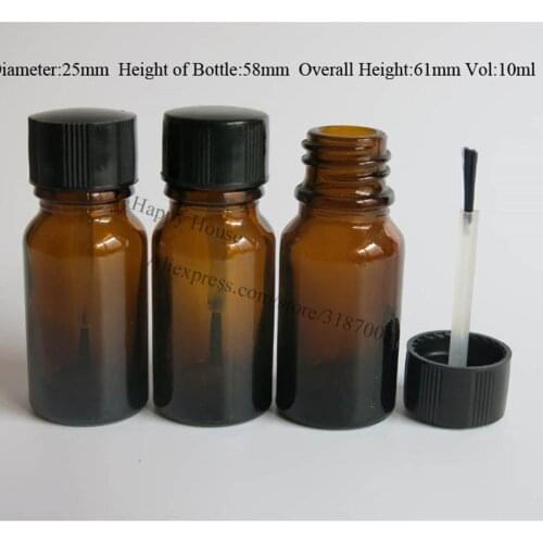 360pcs/lot 10ml Empty Amber Glass Oil Bottle with Brush Cap, 10cc Brown Nail Polish Container,1/3oz Cosmetic Packaging