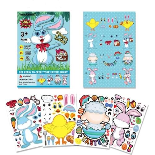 4pcs Sticker Sheets DIY Puzzle Games Toys Make-A-Bunny Chick Easter Cute Stickers Kids Girls Craft Supplies Kawaii Party Favor