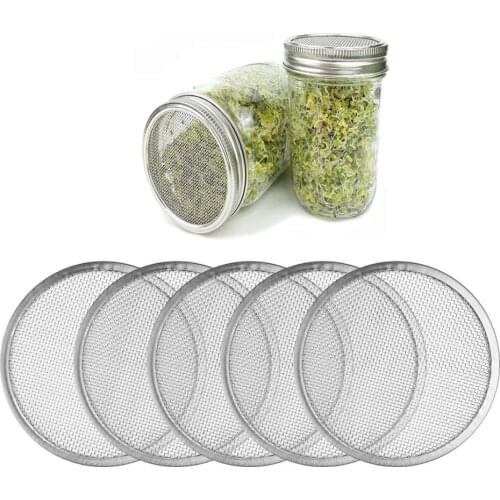 5Pcs Wide Mouth Mason Jar Sprouting Strainers Lids Stainless Steel Mesh Strainer Filter for Glass Canning Jars Diameter 8.4cm