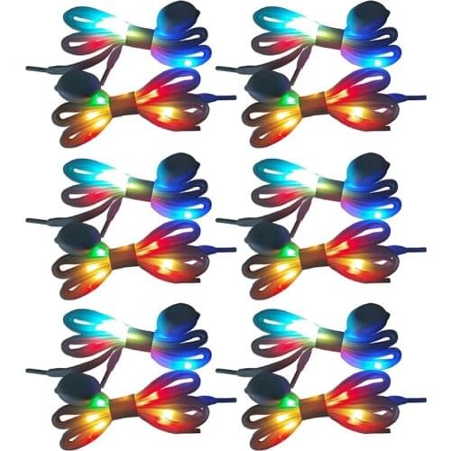 6 Pairs LED Light Up Shoelaces with Multicolor Flashing for Party Dancing Cycling Hiking Skating Waterproof Shoelaces