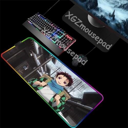 XGZ Large RGB Mouse Pad Lock Edge Anime Kamado Tanjirou Custom Computer Keyboard Desk Mat Rubber Non-slip 900x400 / 800x300 Xxl