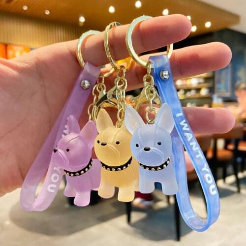 Classic French Punk Bulldog Keychain Men Car Key Ring Key Chain Jewelry PU Leather Dog Keychains for Women Bag Charm Trinket