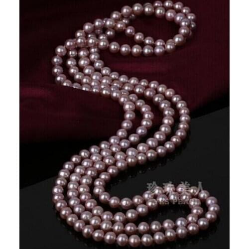 Elegant AAA 9-10mm round lavender pearl necklace 36" 50"