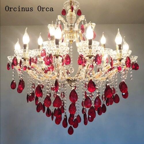 French romantic red crystal chandelier living room dining room bedroom European luxury led wedding gift crystal lamp