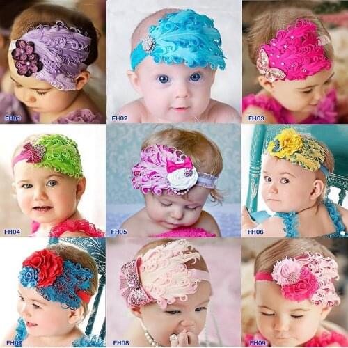 Hooyi Baby Feather Hairbands Feather Fashion Girl Headbands Barrettes Children Elastic Hair Bands Combs Ribbons Sticks Tiaras
