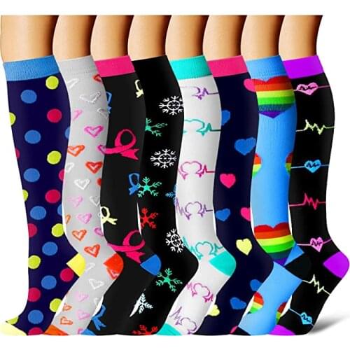 Compression Socks Varicose Veins Socks Heart Dot Snow Prints Tube Golfs Unisex Outdoor Running Cycling Long Pressure Stockings