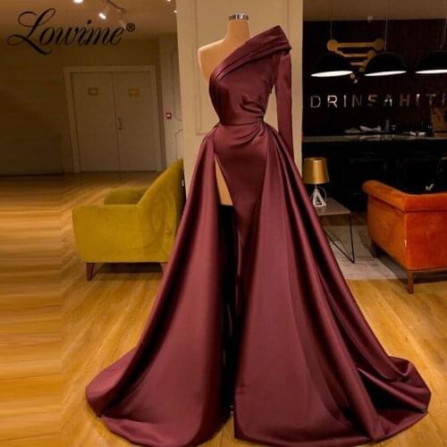 Brown One Shoulder Saudi Arabia Evening Dresses 2020 Middle East Women Formal Dubai Party Gowns Robe De Soiree Long Prom Dress