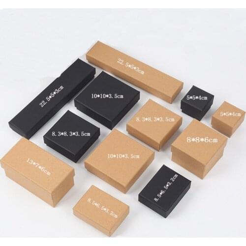 Square Jewelry Display box 7Kinds of Size Black Ring box Necklace Pendant Packaging box Kraft Paper Watch Gift Storage Boxes