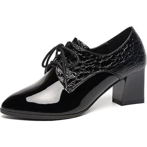 Best Sale 2020 Spring New Patent Leather Embossed Leather Splice Women High Heel Shoes Fashion Casual Shoes Elegant Women Shoes