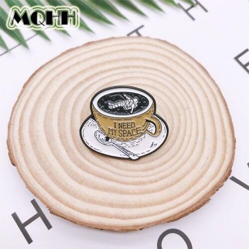 Cartoon Fun Coffee Cup Astronaut Space Fantasy Enamel Brooch Alloy Badge Clothes Bag Pin Accessories Jewelry Gift For Friends