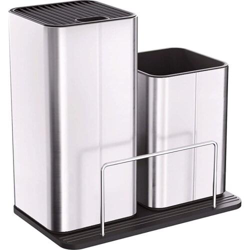 Kitchen Universal Knife Block Utensil Holder Set, 2 in 1 Flatware Holder Organized, Holds Up to 12 Knives, Spatula Forks