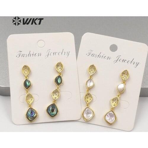 MPE051 Wholesale Natural White Shell Dangling Earring Abalone Shell With CZ Mirco PavedDrop Women Jewelry Earring As Gift